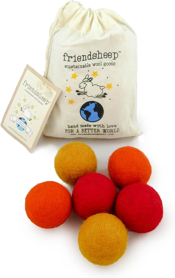 Friendsheep Eco Wool Pet Toy Ball - 6-Pack (Balls x6, Orange Crush) - Handmade in Nepal, Fair Trade, Eco-Friendly, 100%