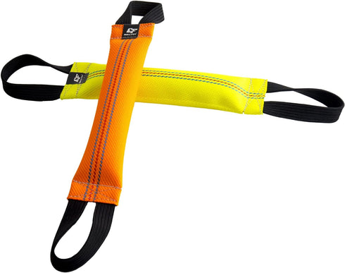 Bungee Dog Bite Tug Toy with 2 Strong Handles - Durable Fire Hose Toy for Medium to Large Dogs, Orange.
