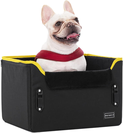 PETSFIT Portable Small Dog Car Seat with Patent Safe Buckles and Clip-On Leash, Suitable for Pets Up to 25lbs (Black)