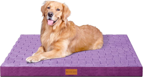Patas Lague Checkered Orthopedic XXL Dog Bed for Extra Large Dogs, Waterproof with Removable Cover, Purple (48''X30'')