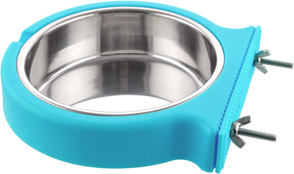 Crate Dog Bowl, Removable Stainless Steel Water Feeder Bowls for Cat, Puppy, Bird Pets (Large, Blue)