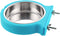 Crate Dog Bowl, Removable Stainless Steel Water Feeder Bowls for Cat, Puppy, Bird Pets (Large, Blue)