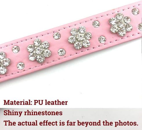 Rhinestone Flower Dog Collar, Sparkling Leather for Small and Medium Dogs (Pink, XS)