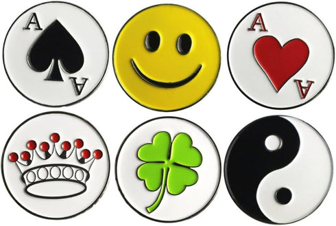 10 Lot of Golf Ball Markers Assorted Patterns - Soft Enamel Technique