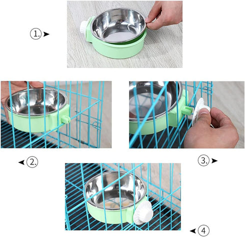 Love Dream Crate Dog Cat Bowls, Removable Stainless Steel Hanging Pet Cage Bowls for Water, Food Feeder for Cats, Dogs,