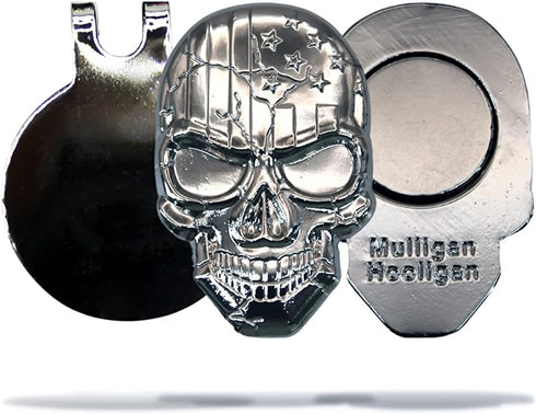 USA Skull Golf Ball Marker + Magnetic Hat Clip, Premium Quality Funny Unique Golf Gift, Accessories for Your Golfer