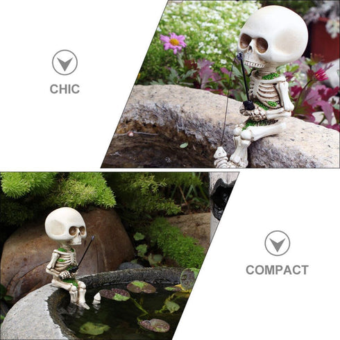 GANAZONO Skeleton Aquarium Decoration Skull Fish Reptile Tank Decor Fishing Skull Statue Resin Skeleton Figurines Sculptures Halloween Decoration