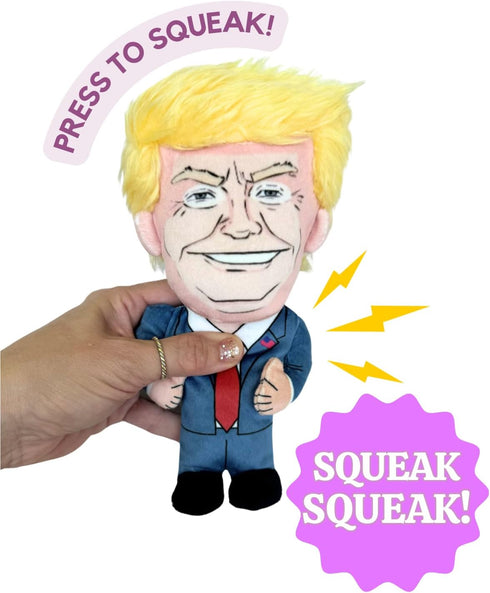 8" Plush Donald Trump Squeak Dog Toy - Hilarious Political Chew Toy for Dogs & Cats, Perfect for Fetching & Cuddling