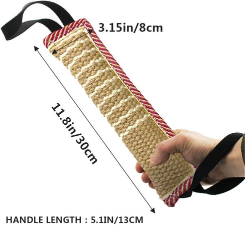 Dog Tug Toy, Jute Pillow Pull Toy with 2 Strong Handles, Perfect for Tug of War, Puppy Training Interactive Play