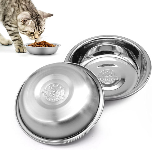 2 PCS Whisker Friendly Cat Bowls, Shallow Wide Flat Stainless Steel Dishes for Whisker Fatigue Relief