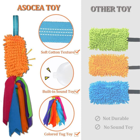 ASOCEA Dog Tug Toy with Flirt Pole - Aggressive Chewers Squeaky Bungee Rope Toy for Outdoor Exercise & Training