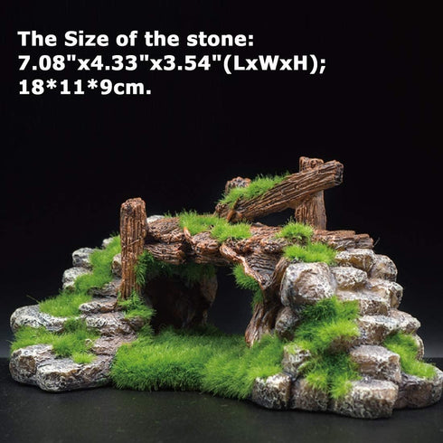 Fish Tank Decoration Moss Rockery Stone, Wood Ruins Landscaping for Turtle Tank