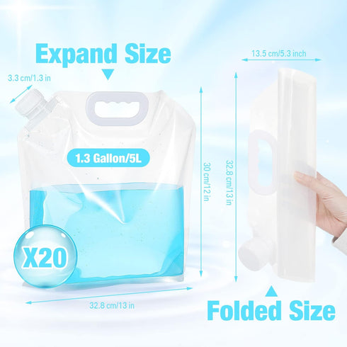 20 1.3 26 Zubebe Pcs x Gallon Water Container Bags Collapsible Emergency Container Bag Gallon Freezable Bpa Free Food