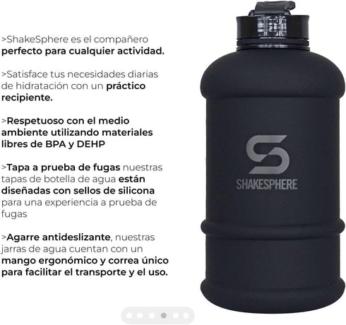 SHAKESPHERE Sports Water Bottle, 1.3L Wide Mouth Leakproof BPA-Free Gym Bottle for Daily Hydration, Matte Black