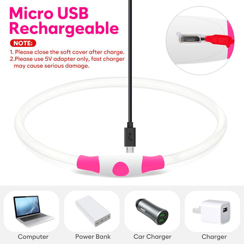 HIGO LED Dog Collar, USB Rechargeable Light Up Dog Necklace, Waterproof Glow in The Dark for Night Walking