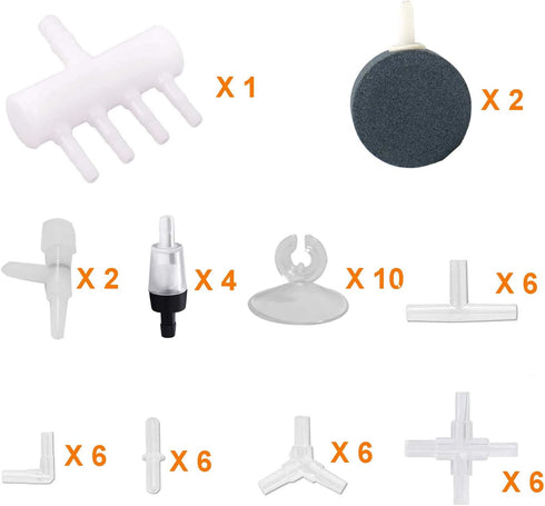 Y-Axis 49 Pcs Aquarium Air Pump Accessories, Airline Connectors, Splitters, Bubble Stones, Check Valves