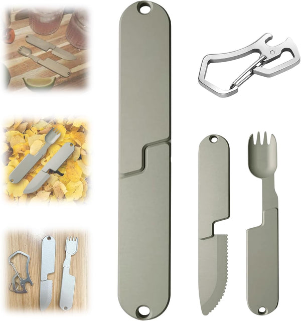 qiloos 2 in 1 Camping Eating Utensils Set, Respectivem Portable Detachable Knife Spork