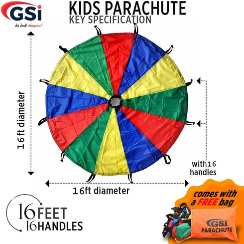 (16 GSi Kids Play Parachute Rainbow Parachute Toy Tent Game for Children Gymnastics Cooperative Play and Outdoor