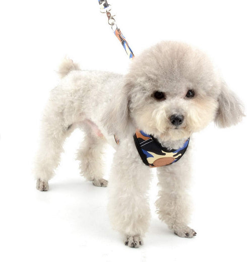 SMALLLEE_LUCKY_STORE Small Dog Cat Mesh Harness & Lead, No Escape Adjustable Padded Military Camo Blue, M