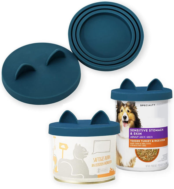 OHMO 2 Pack Dog Food Can Lids, Universal Size BPA Free Silicone Covers for Cat and Pet Food, Dark Blue