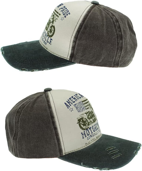 Vintage Baseball Cap, 100% Cotton Washed Denim Trucker Cap, Motorcycle Print Outdoor Sun Hat