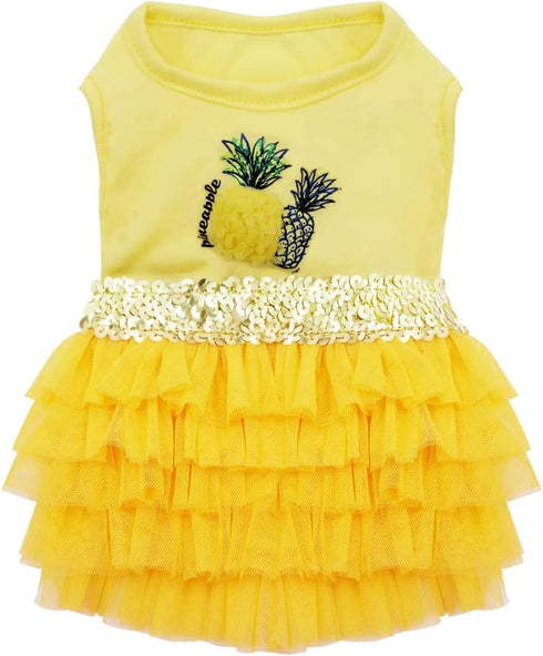 KYEESE Dog Dress, Pineapple Yellow Tiered Beach Dresses for Dogs