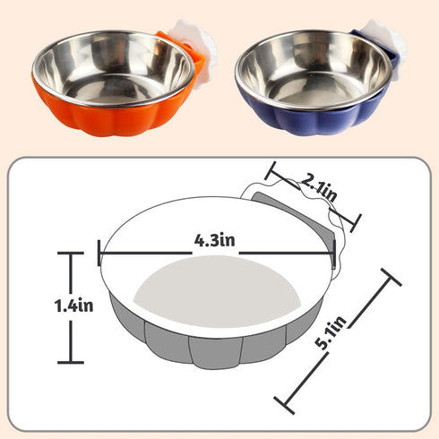 Fhiny Crate Dog Bowl, Removable Stainless Steel Pet Cage Bowl for Cat, Puppy, Ferret, Birds, Guinea Pigs (2 Pack)
