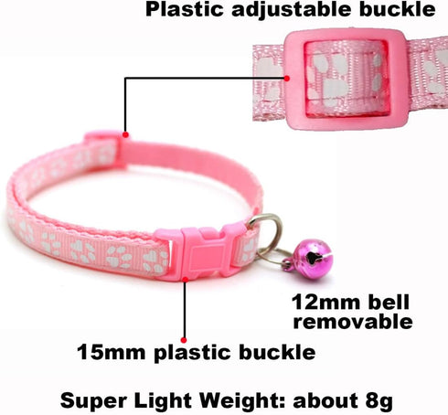 Pink Dog Collar with Bell, 2-Pack Basic & Reflective Cat Collars for XXS XS Small Tiny Dogs, Neck 7-12 inch