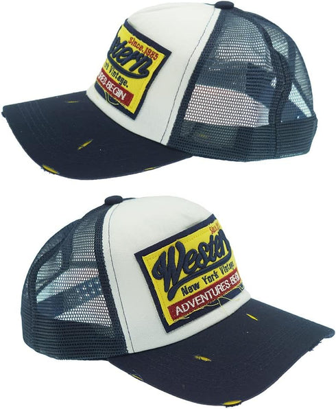 Half Mesh Vintage Washed Baseball Cap, Adjustable Denim Trucker Sun Hat Unisex