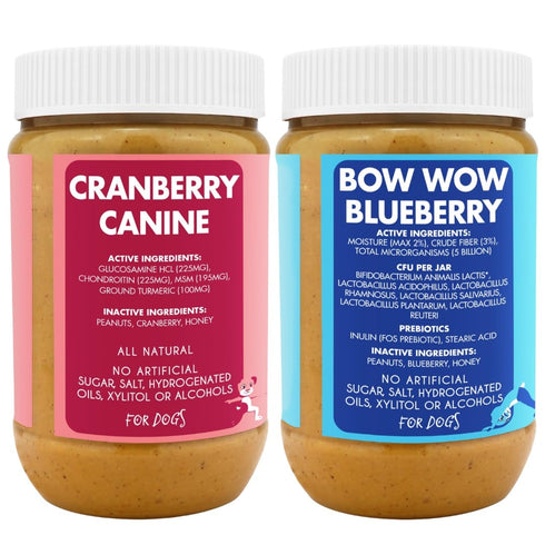 100% (17oz Bow-Wow Blueberry (probiotic + prebiotic) + Cranberry Canine (hip + joint) BUDDY BUDDER, Natural Dog Peanut