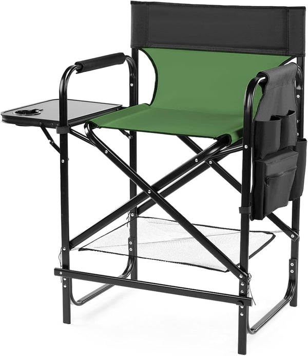 Pinikuyiro 26" Tall Folding Chair Directors Chairs High Foldable Bar Stool with Side