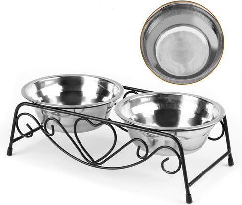 Pet Bowl, Double Cat Dog Waterer Bowls, Stainless Steel Elevated Feeder with Non-slip Raised Stand for Small Dogs Cats