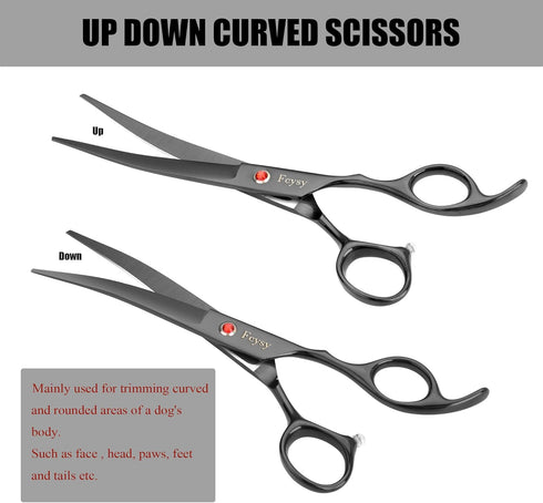 Set Dog Grooming Scissors Kit, Fcysy Professional Pet Hair Cutting Shears with Curved & Straight Blades Scissors