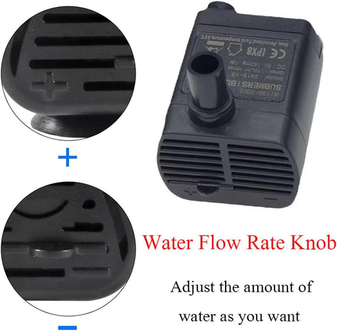 URANT 2Pcs Mini USB Compact Submersible Pump, 1M Tube, DC 5V, 0.7W Super Quiet Electric Brushless Pump for Pet