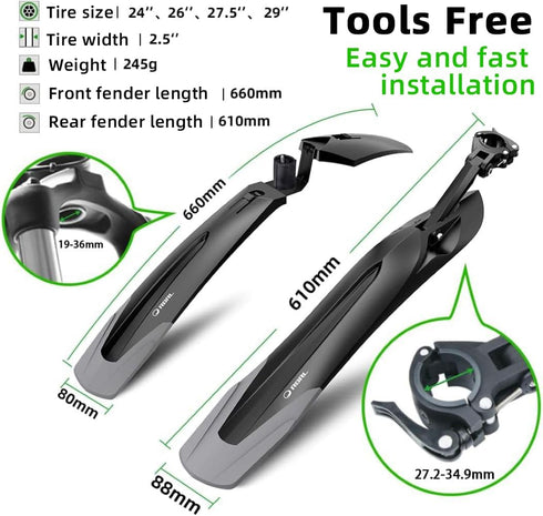 RBRL Bike Fender Adjustable Bicycle Mudguard, Quick Release Universal 24-29 Inch Bicycle Fenders