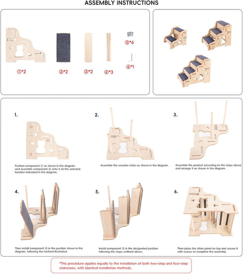 Jinhxofs 2 Dog Stairs, Pet Steps, Wooden Stairs, Small Animal Handrail, Non-Slip Mat, Suitable for Dogs and Cats, Bed