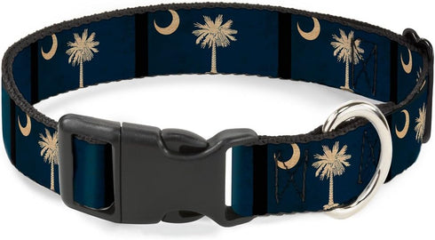 Buckle-Down Plastic Clip Collar, South Carolina Flag Distressed/Black, 1" Wide, Fits 11-17" Neck, Medium