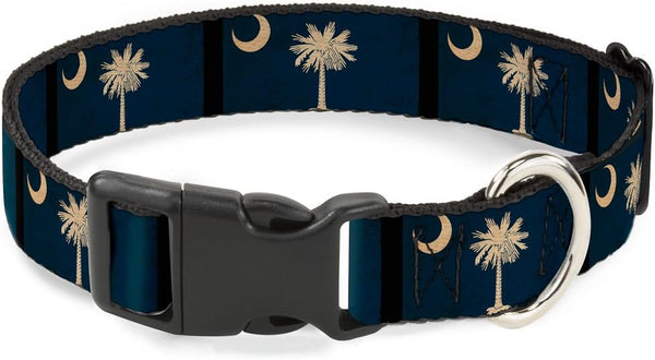 Buckle-Down Plastic Clip Collar, South Carolina Flag Distressed/Black, 1" Wide, Fits 11-17" Neck, Medium