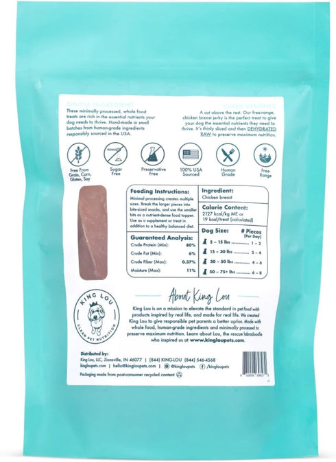 1 lb King Lou Pets - Chicken Breast Jerky for Dogs - USA-Made Dehydrated Chicken Dog Treats - Fresh Breast Prior