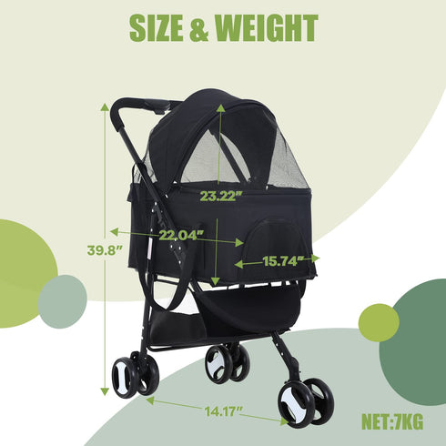 NChanmar 3-in-1 Dog Stroller Cat Stroller Pet stoller Folding Dog Stroller for Small Medium Dogs Cats with Detachable