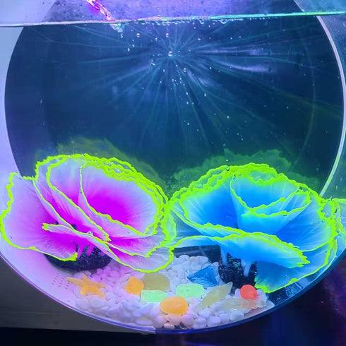 Glow Aquarium Decor by Glowing Fish Tank Decorations, 2pcs Silicone Flower Plants & 10pcs Colourful Sea Shells