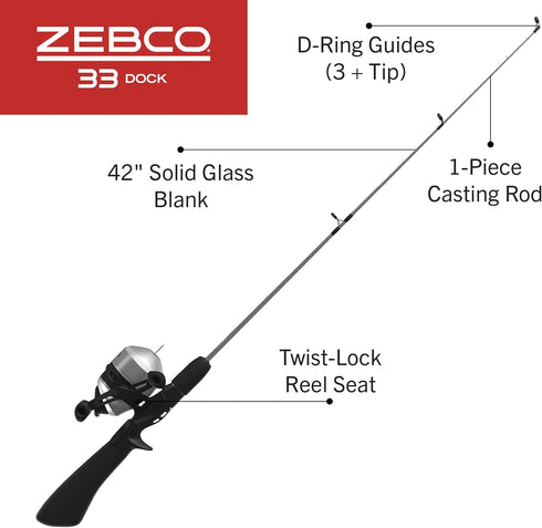 Zebco Dock Spincast Reel and Fishing Rod Combo, 42-Inch Durable Z-Glass Rod & Quickset Anti-Reverse Reel