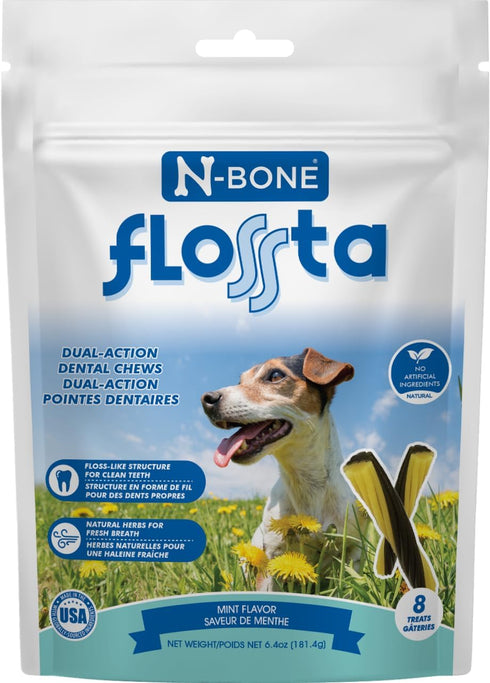 N-Bone FLOSSta Dual Action Dental Chews, Mint Flavor, 6.4-oz bag