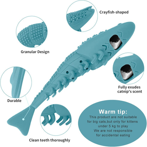 Cat Toothbrush Catnip Toy, Interactive Rubber Dental Care for Kittens, Crayfish-Shaped Chewing Toy (2 Pack)