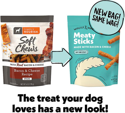 Simply Nourish Bacon & Cheese and Chicken & Cheese Soft Chew Original Dog Protein Sticks, Chewy Treats for Adult Dogs,