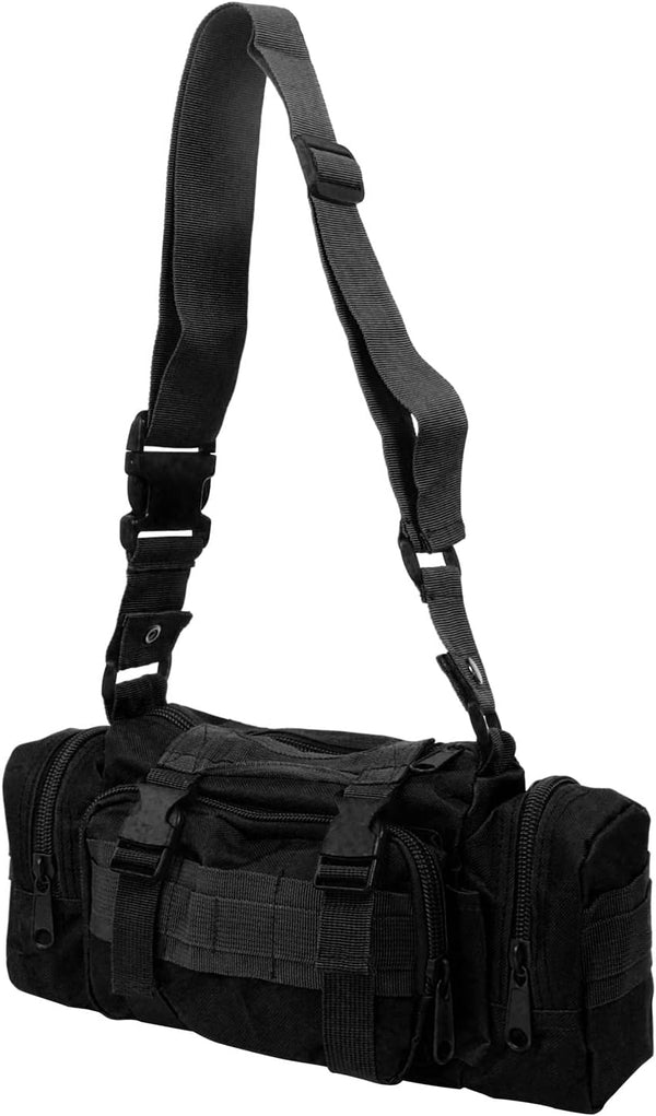 Fishing Tackle Bag with Rod Holder, Water-Resistant Waist Fishing Bag for Outdoor (Black)