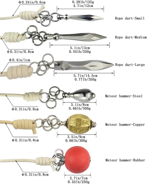 Rope Dart Meteor Hammer Exercise Ball, Rubber Meteor Hammer for Chinese Kungfu Traditional Martial Arts
