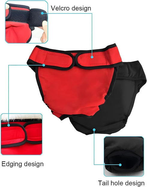 NACOCO 2 Pack Female Dog Diapers, Adjustable Leakproof Sanitary Panties for Small Medium Large Dogs, Black&Red