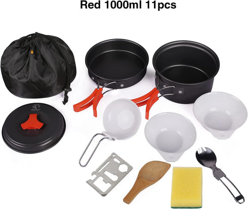 REDCAMP 11/12/17/22 PCS Camping Cookware Mess Kit, 800ml (28oz) Backpacking Pot+Pan Set