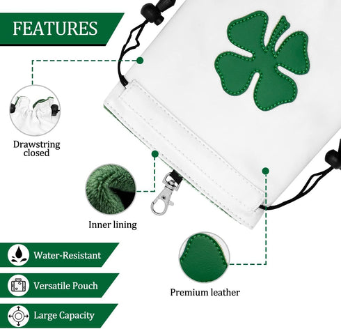 Golf Valuables Pouch Bag with Drawstrings, Leather Golf Tee Pouch for Men and Women